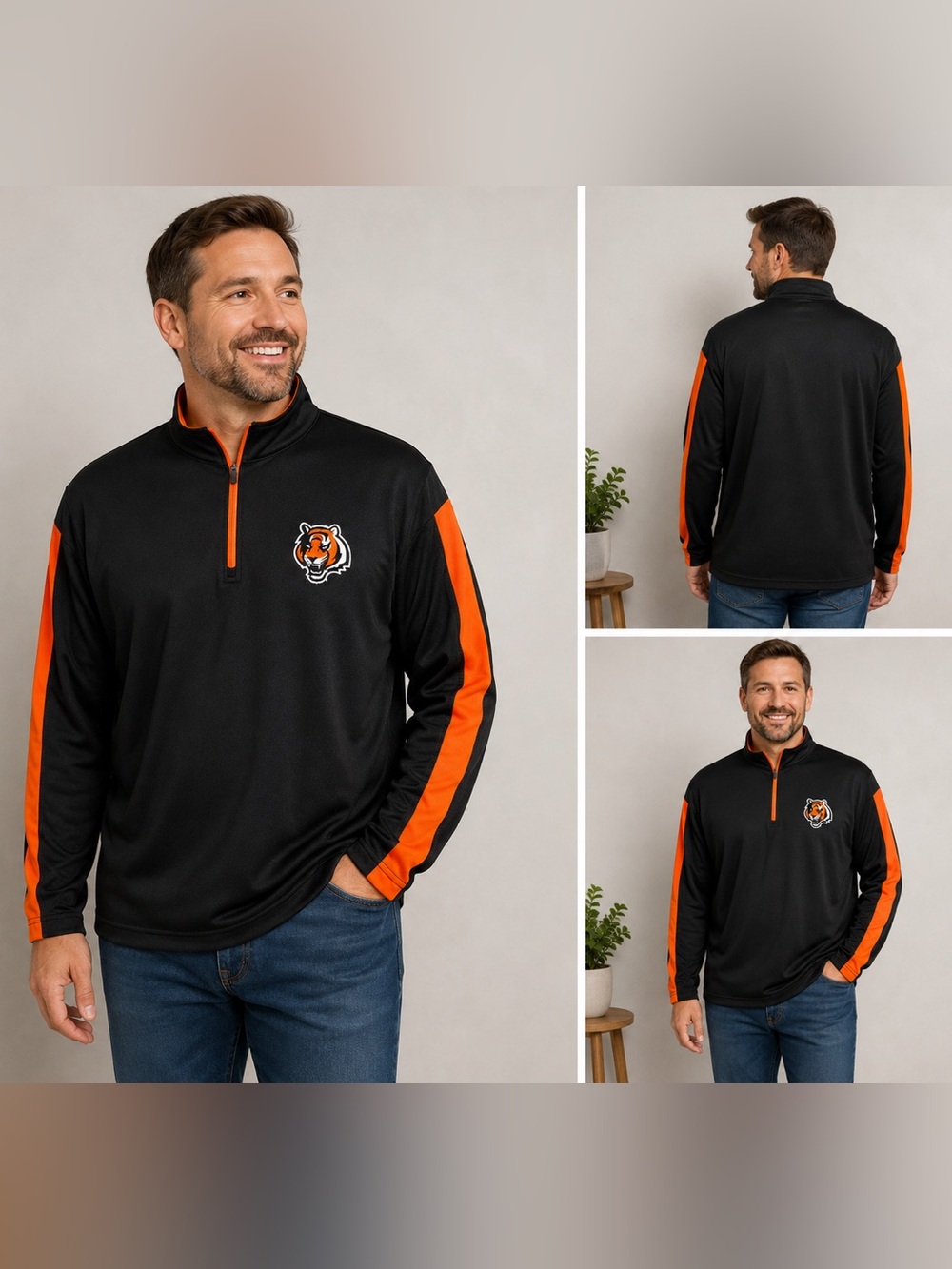 Cincinnati Bengals NFL 1/4 Zip Pullover Black Orange Men’s XL